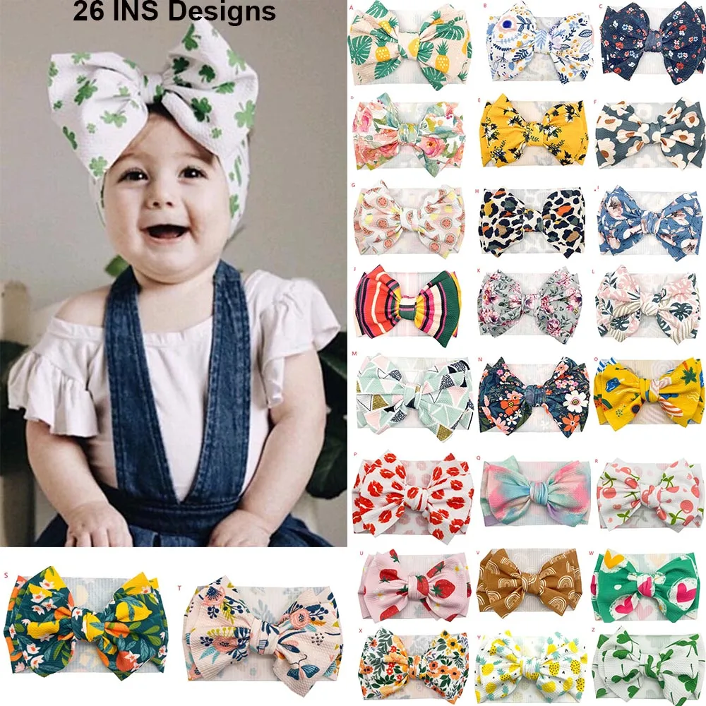 26 Designs INS europäische und amerikanische Baby-Blumen, Wassermelone, Ananas-Druck, Schleife, Stirnband, Baby-Mädchen, elegante Haarschleifen-Accessoires