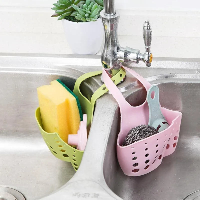 Kitchen Adjustable Storages Mesh Baskets Solid Color Bathroom Storage Hanging Basket Household Sponge Drain Bag Tool Supplies BH5046 WLY