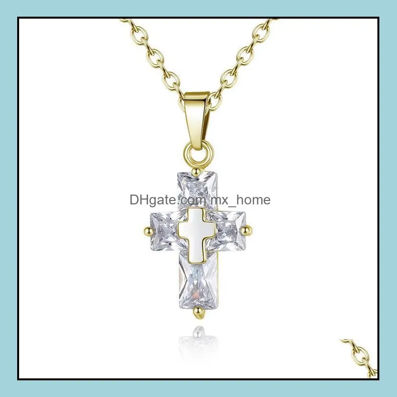 Brand new three colors women`s Necklace fashion cross zircon pendant YP084 Arts and Crafts pendant with chain