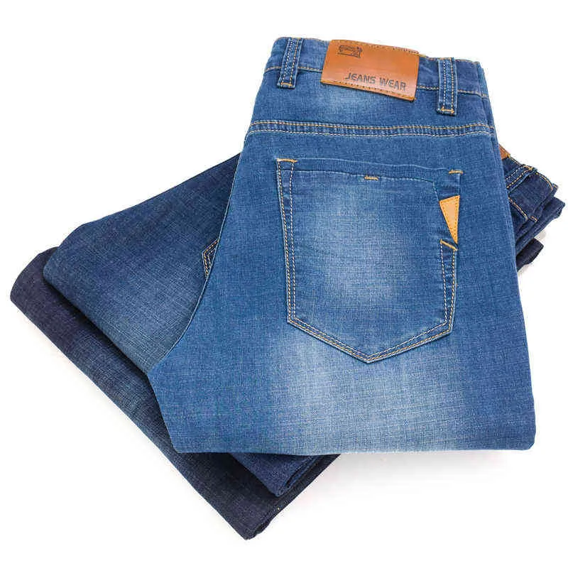 2019 Wiosna Summer Mężczyźni Cienki Lekkie Dżinsy Biznes Dorywczo Stretch Slim Denim Jeans Light Blue Spodnie męskie Spodnie marki 3 kolory G0104