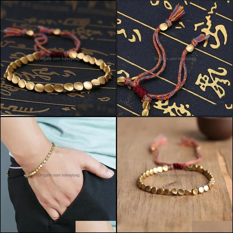 beaded strands handmade tibetan buddhist braided cotton copper beads lucky rope bracelet & bangles thread bracelets for women men 2022