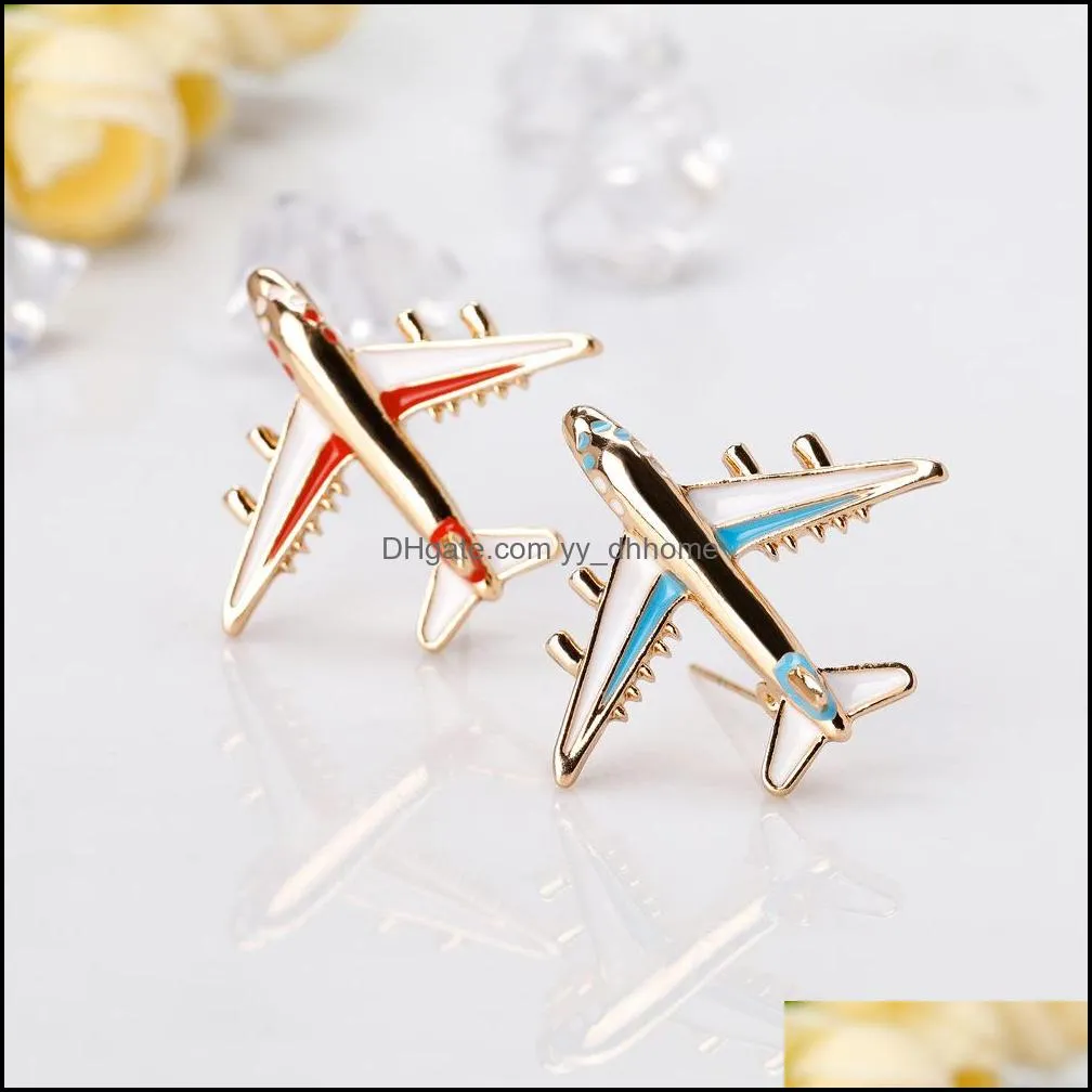 Alloy Airplane Brooch Pins Enamel Red Blue Plane Luxury Brooches For Women Men Costumes Aircraft