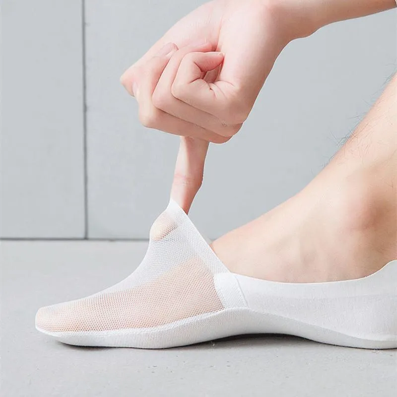 Men's Socks Summer Men's Seamless Mesh Breathable Invisible No Show Solid Business Male Non-slip Silicone Ankle SlippersMen's