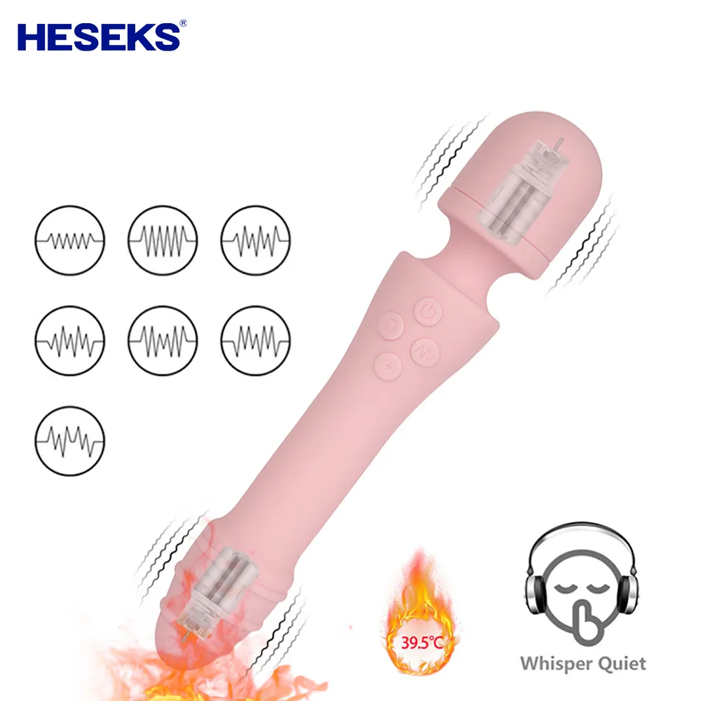 HEESEKS 10 vibratrice de chauffage à 10 vibratoires Double tête AV Magic Stick Tease Tease Clitoris Stimulator masturbator adulte sexy jouet