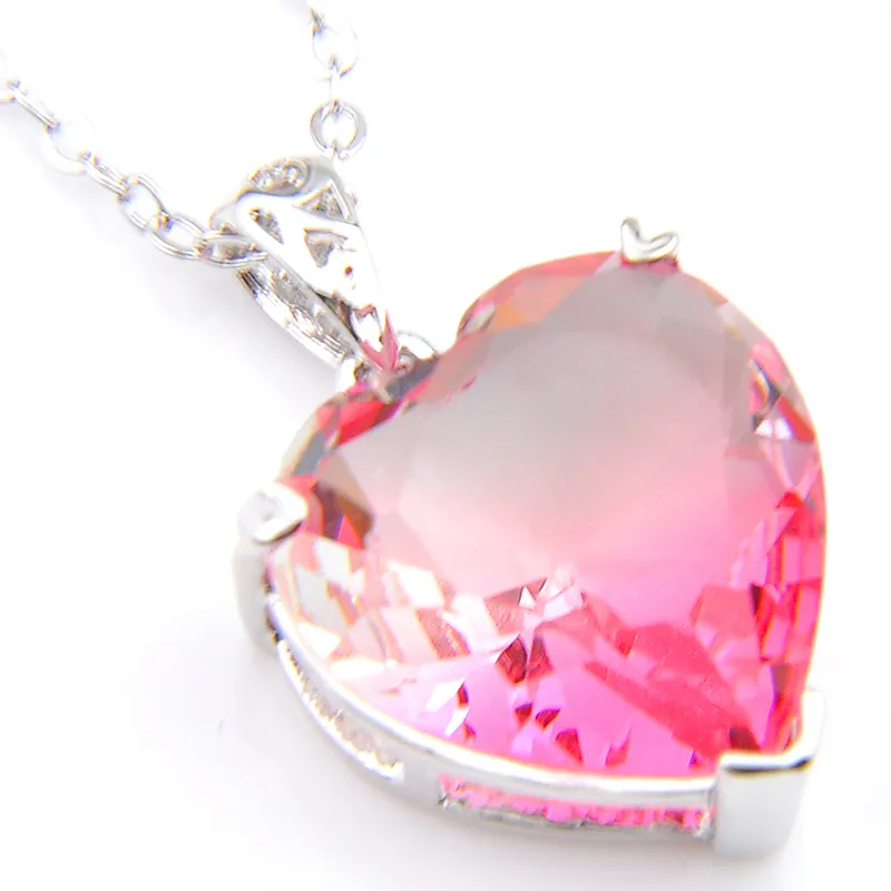 LuckyShine Woman Heart Bi Colored Tourmaline Pendants 925 Silver Necklace Pendant Jewelry