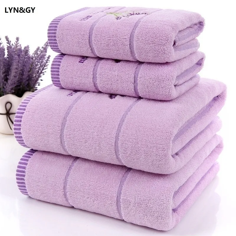 Serviette 3pcsset luxe lavande femmes 100% coton violet blanc ensemble toalhas de banho 1pc bain marque 2pc visage s Y200429