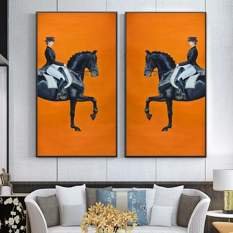 Klassisk orange hästkapplöpning duk målar affisch och skriver ut moderna väggkonstbilder för vardagsrummet heminredning cuadros