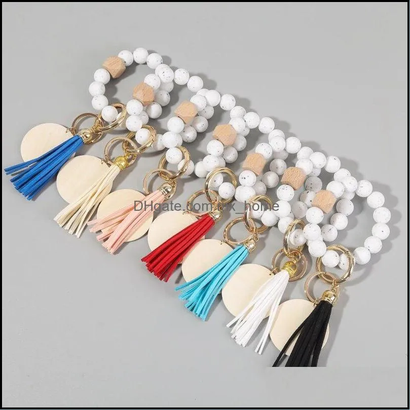 Schmuckzubehör Baby Kinder Mutterschaft 7 Farben Holz Quaste Perlenschnur Armband Schlüsselanhänger Sile Perlen Armbänder Frauen Dheqs