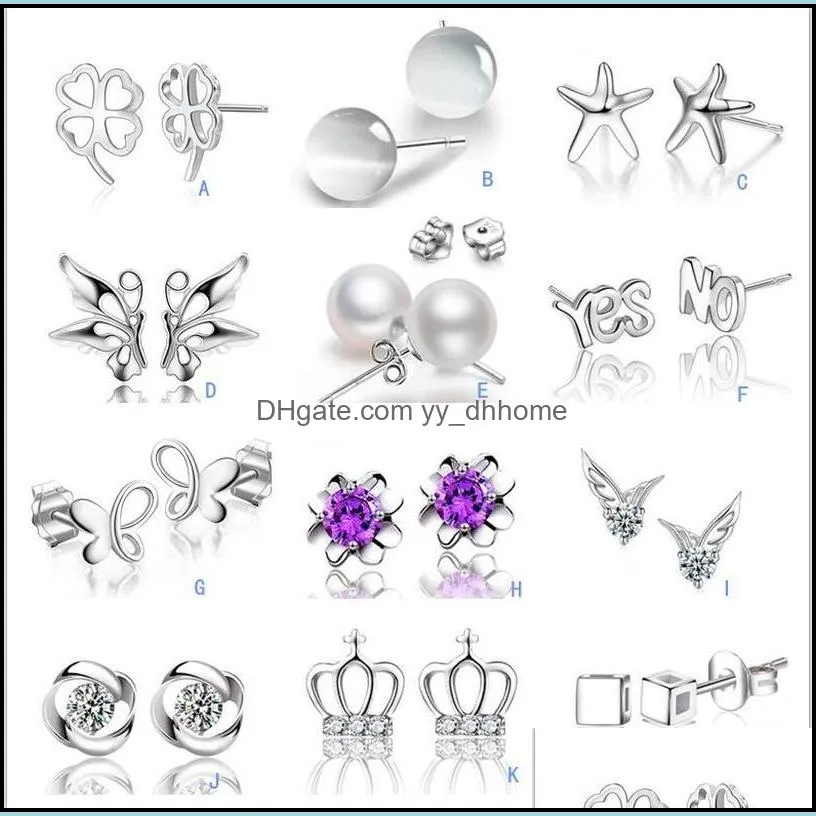 Stud S925 Sier Plated Crystal Opal Pearl Earrings Crown Wing Letters Earings Fashion Märke smycken för kvinnor Drop Delivery Yydhome DHD3E