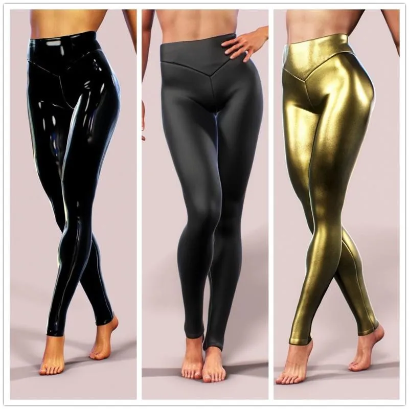 Leggings da donna Moda brillante aderente in pelle PU Donna Spandex Pantaloni a matita elastica Leggins da festa sexy Primavera Autunno Yoga casual