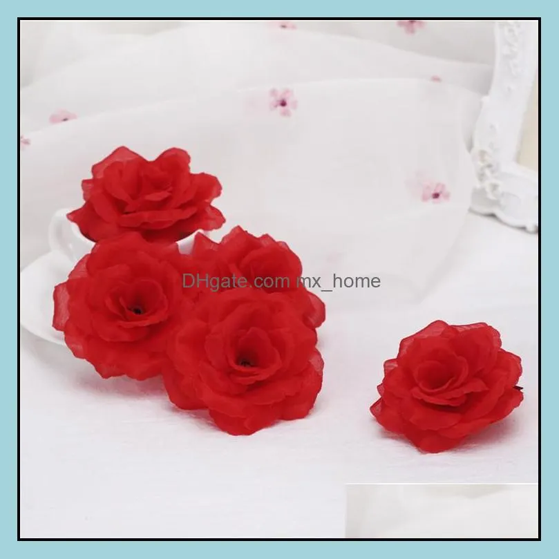 Artificial Rose Flower Heads cloth Decorative Flowers Party Decoration Wedding Wall Bouquet White Roses 8CM