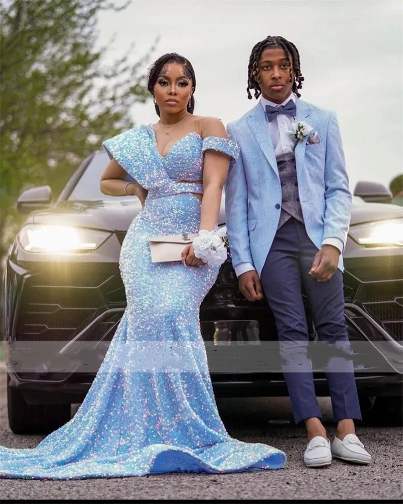 Sexy Off-The-Shoulder Sequin Mermaid Prom Dress, Sleeveless Trumpet  Silhouette, Sweep Train, Built-In Bra, Natural Waist, Black Formal Evening  Gown ...