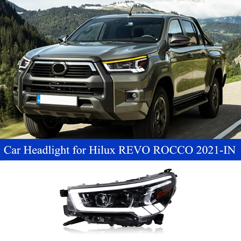 ضوء الرأس لـ Hilux Revo Rocco LED LED أثناء النهار تشغيل المصباح الأمامي 2021-2022 إشارة الدوران الديناميكي بمصابيح سيارة شعاع مزدوجة