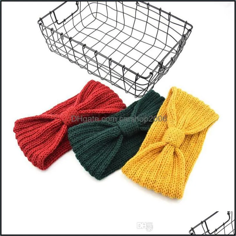 Bowknot Winter autumn Hairbands Turbans Hand Knit Bow Lady Ear Warmer solid Headwrap Wide Headband party gift favor