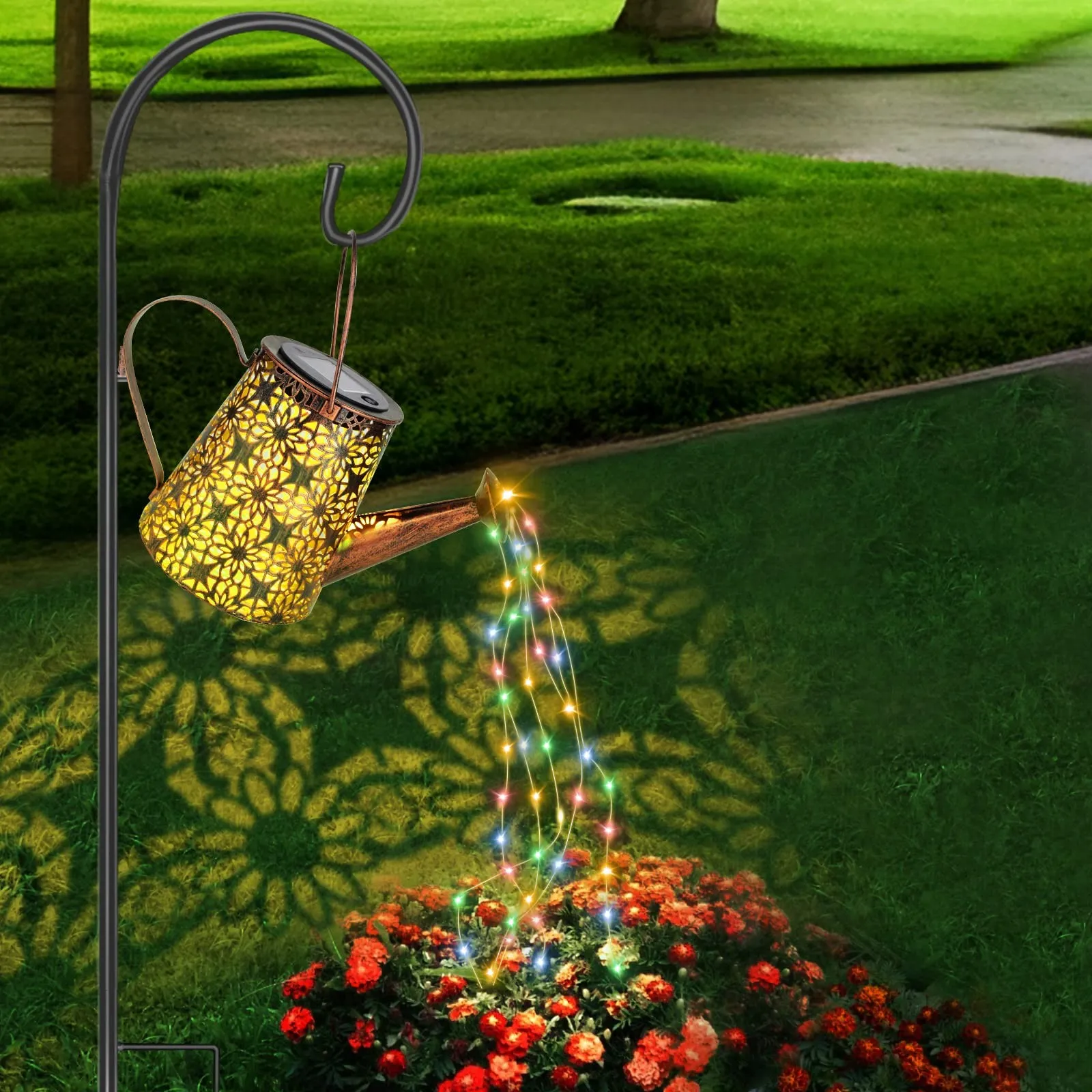 Cascade Solaire RVB Blanc Chaud Law Lamps Décorations De Jardin Arrosoir Extérieur Avec Lumières En Cascade Suspendus Décor De Jardin Étanche Pour L'extérieur Approprié