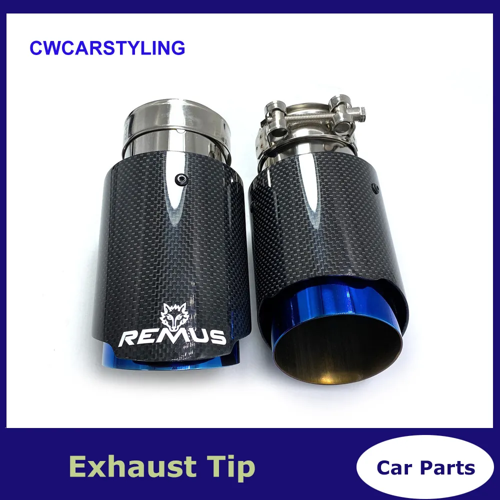 1Pcs Single Car Exhaust tip Blue Pipe Glossy Plain Carbon Muffler Pipe For BMW Benz Audi Porsche CX-4 E71 E46 E60 E90
