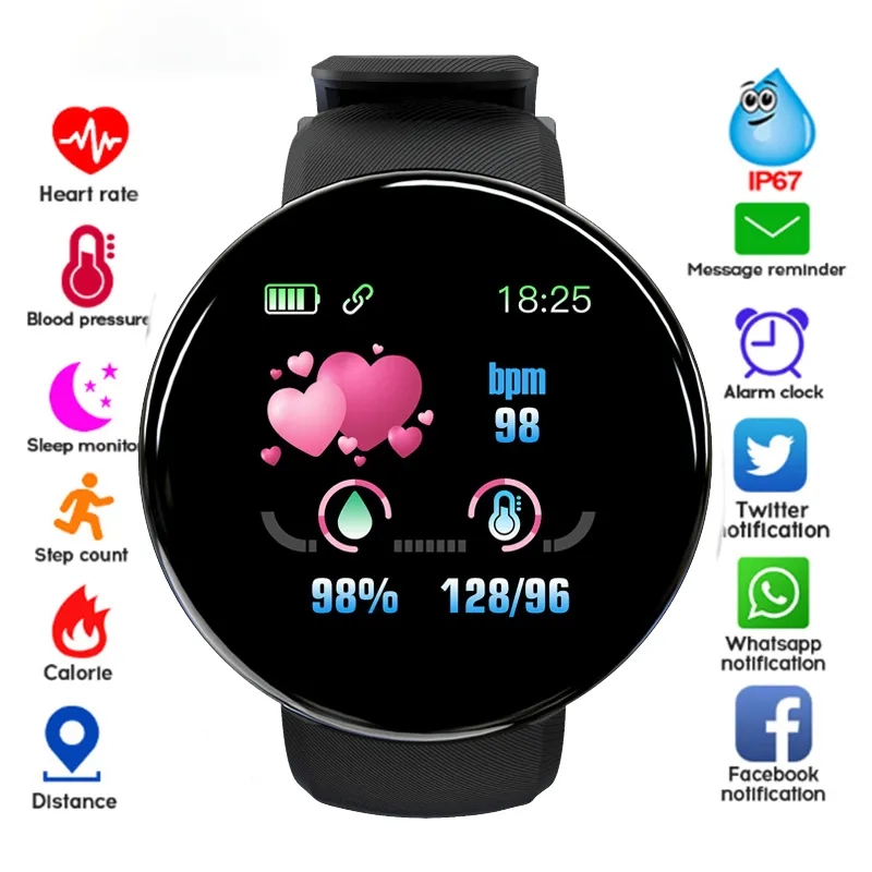 Z40 DropShipping D18 Smart Watch Men Femmes Femmes Smartwatch Sports Tracker Poudomètre Smartwatch pour Android iOS A2