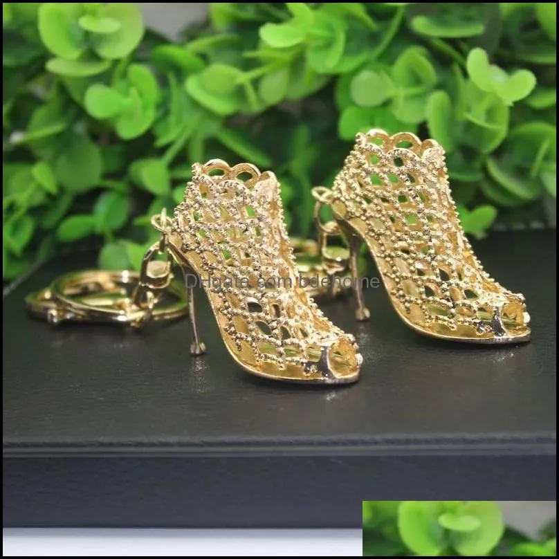 High Heel Shoe Keychain Rhinestone Crystal Purse Car Key Rings Women Bag Charms Key Chains Fashion Decorative Alloy Keyrings