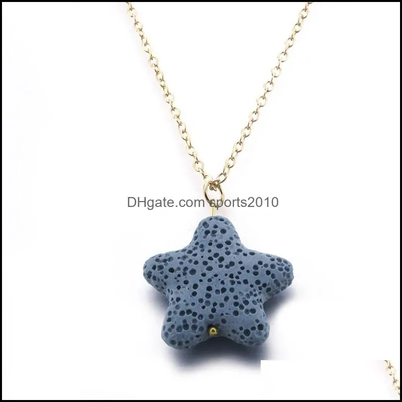 colorful star lava stone pendant necklace diy arom  oil diffuser necklaces stainless steel chain collar for women sports2010