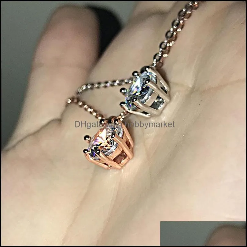 18K Rose Gold 2ct Lab Diamond Pendant Real 925 Sterling Silver Party Wedding Pendants Chain Necklace For Women Fine Jewelry