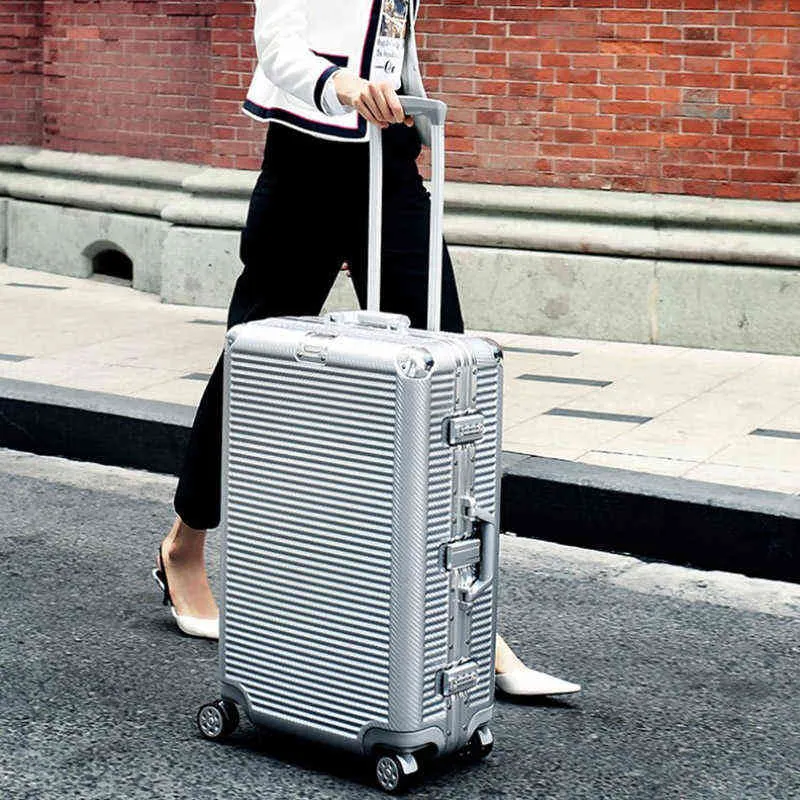 Reisverhaal nieuwe spinner aluminium frame hardside koffer tassen trolley bagage op wiel J220708 J220708