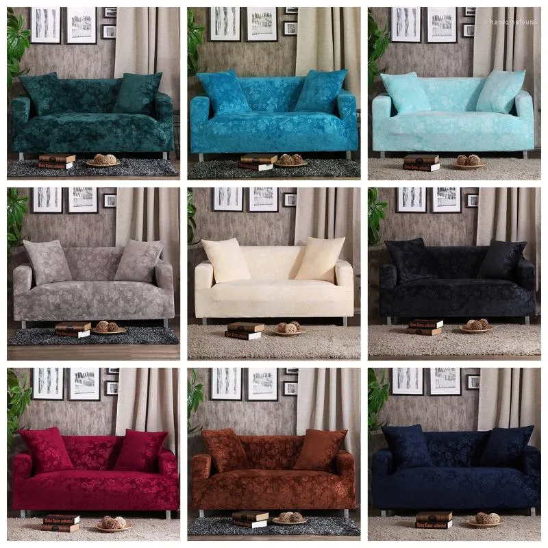 Chair Covers 2022 Solid 10 Colors Jacquard Couch Cover Green Embossing Stretch Sofa For Living Room Color Anti-Dirty Slipcovers
