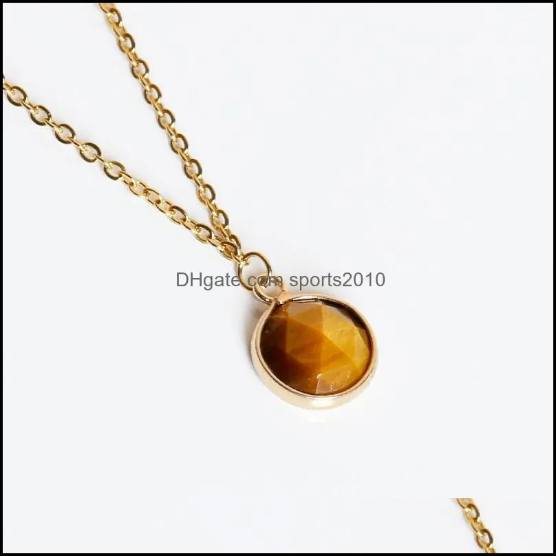 druzy crystal natural stone pendant necklace tiger eye gold edge round style amethyst rose quartz chakra healing jewelry for women