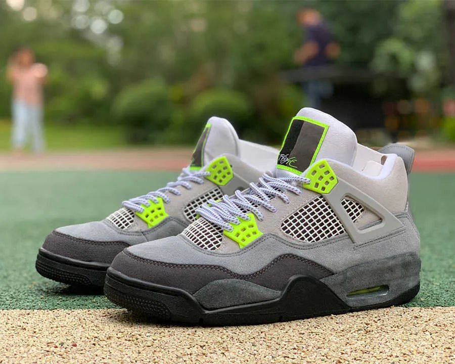 Hög version 95 Neon Jumpman 4 Gray Green Mens 4s basketskor utomhus löpande tränare modedesigner sneakers