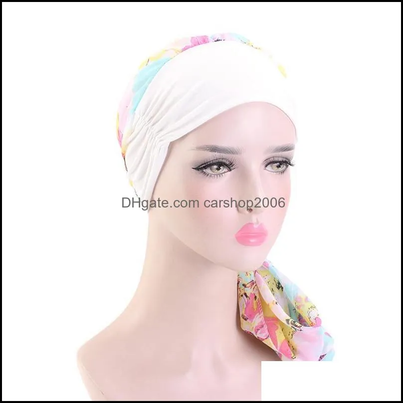 women flower print chemo cap turban long hair band scarf head wraps hat boho pre-tied bandana hair accessories for women