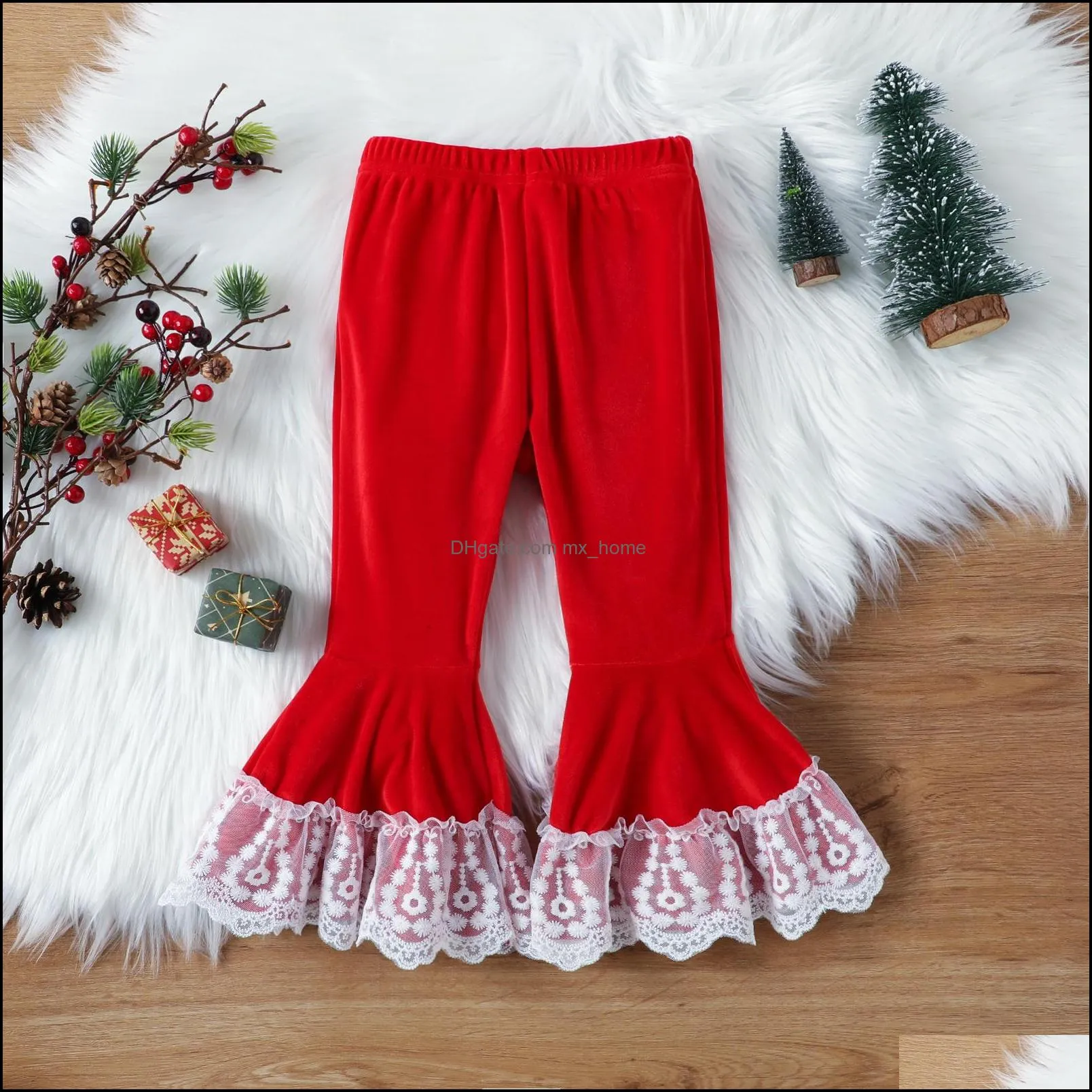 kids clothing sets girls christmas outfits children tops lace flared pants 2pcs/set summer xmas fashion baby clothes z6692