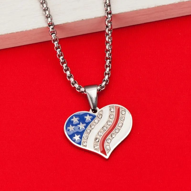 Pendentif Colliers À La Mode Bijoux De Mode Amour Coeur Pierre Conception Drapeau Des États-Unis Collier Cadeau Pour Les Femmes GirlPendant