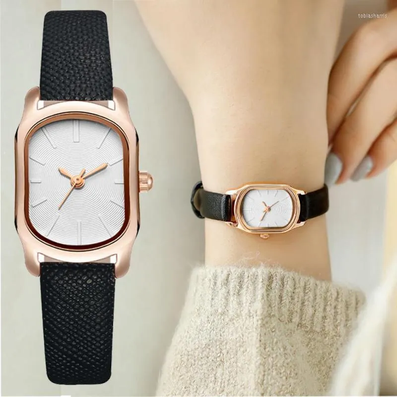 Montres-bracelets mode cuir montre pour femme Simple Quartz élégant femme petit cadran en or Rose Bracelet femmes horloge