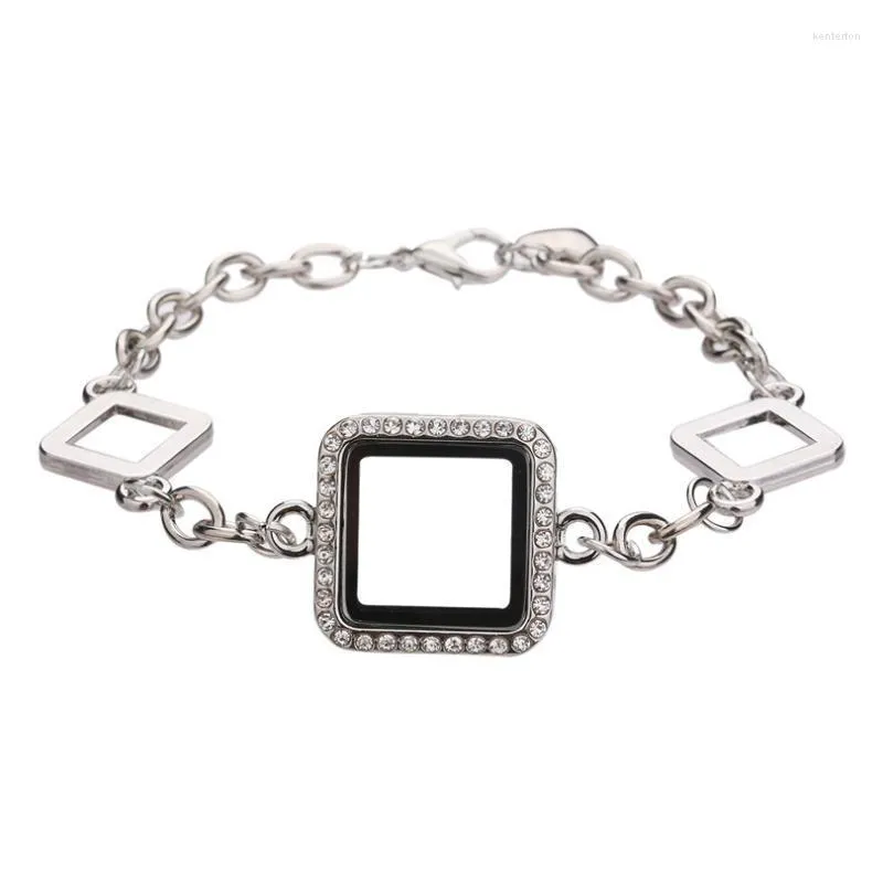 Bangle Square Chain Rhinestone Glass Living Living Memory Flutuing Lotel Lomloy Pingente Charms Jóias Diy Fazendo pulseira para mulheres Menbangle Kent