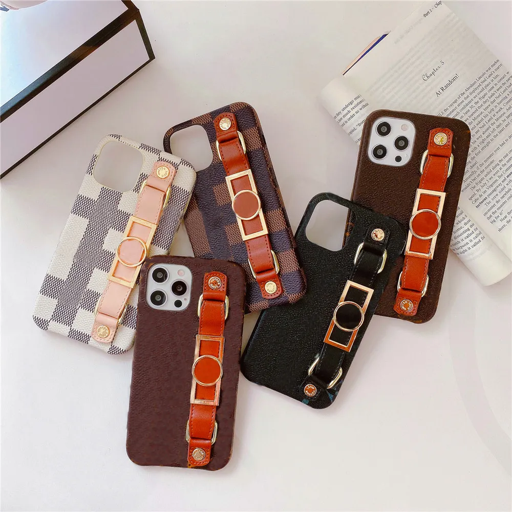 Pour iPhone 13 12 Pro Max Cas Original Bracelet En Cuir PU Lychee Motif Peau De Vache Téléphone Cas AP 11Pro XR Retour En Métal Lettre Couverture Fundas