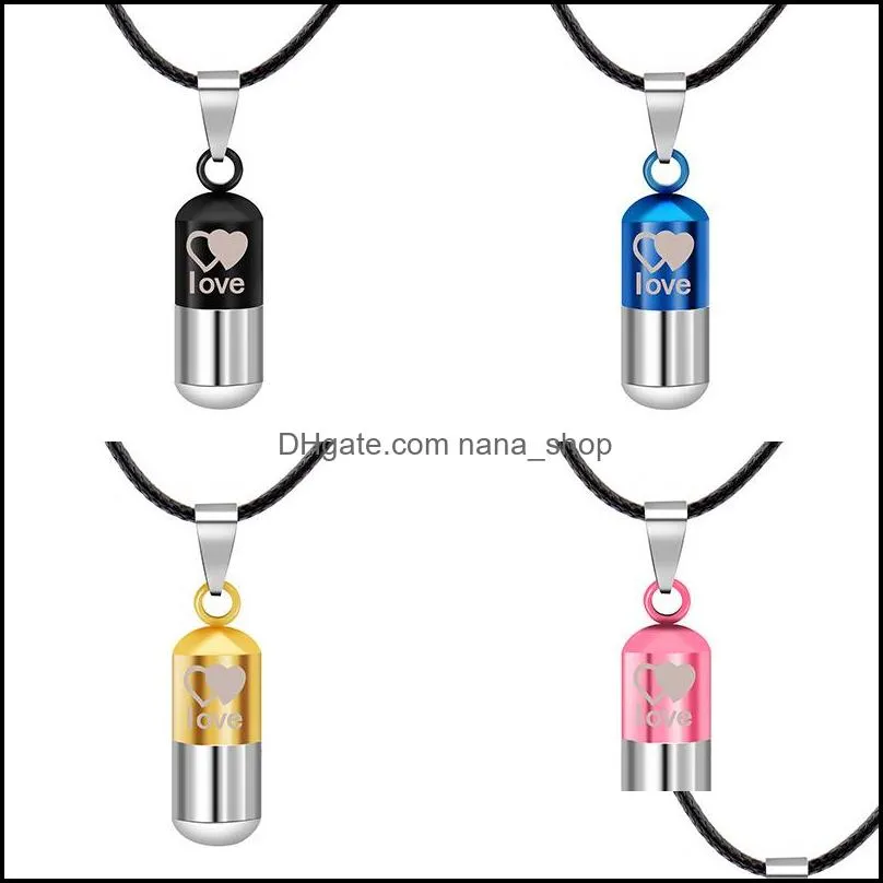 Pendentif Colliers Pendentifs Bijoux En Acier Inoxydable Urne Crémation Cendres Collier Pour Femmes Hommes Famille Coeur Enregistrer L'amour Ouvert Médaillon En Cuir C