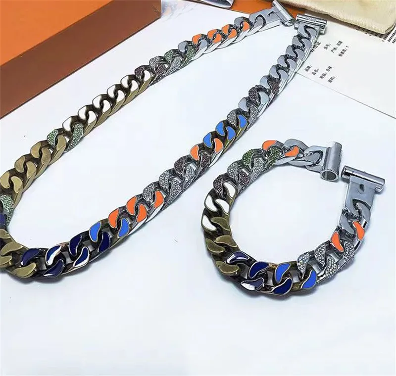 Top Designer Chains Necklace Luxury Jewelry Design Diamond Titanium Steel Engrave Colored Enamel Thick Chain Links Patches Bracelet 70 From 24 82 DHgate