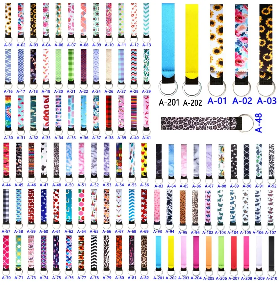 النيوبرين السوار المفاتيح الملونة المطبوعة المعصم مفتاح حزام عباد الشمس قطاع ليوبارد الحبل حلقة رئيسية طويلة الغوص المواد سلاسل المفاتيح