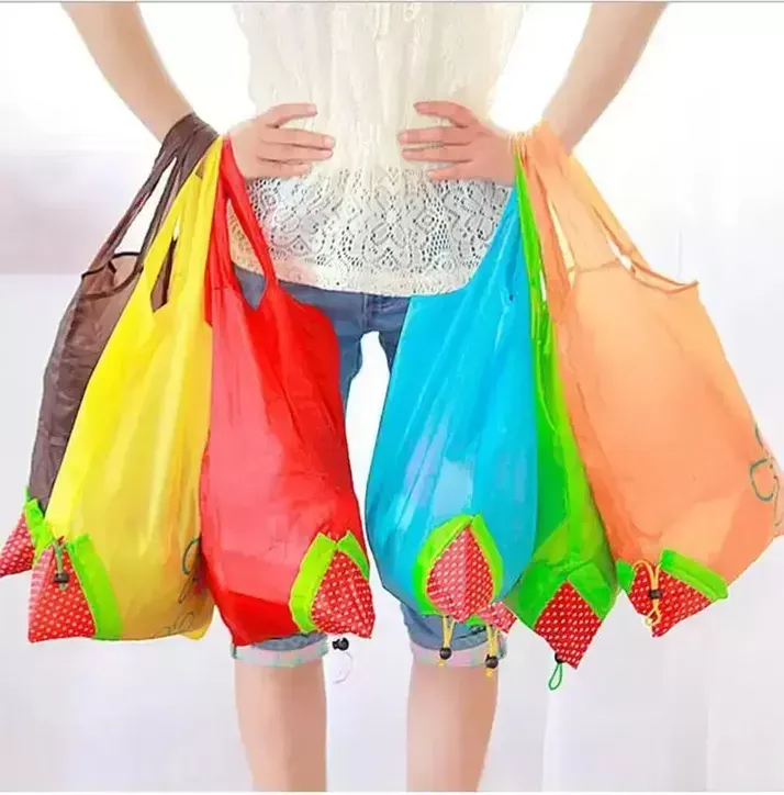 Bonitos bolsos de compras de fresa, bolso plegable, almacenamiento reutilizable ecológico, bolso de mano, bolso de mano, bolsos de compras ecológicos reutilizables B0714