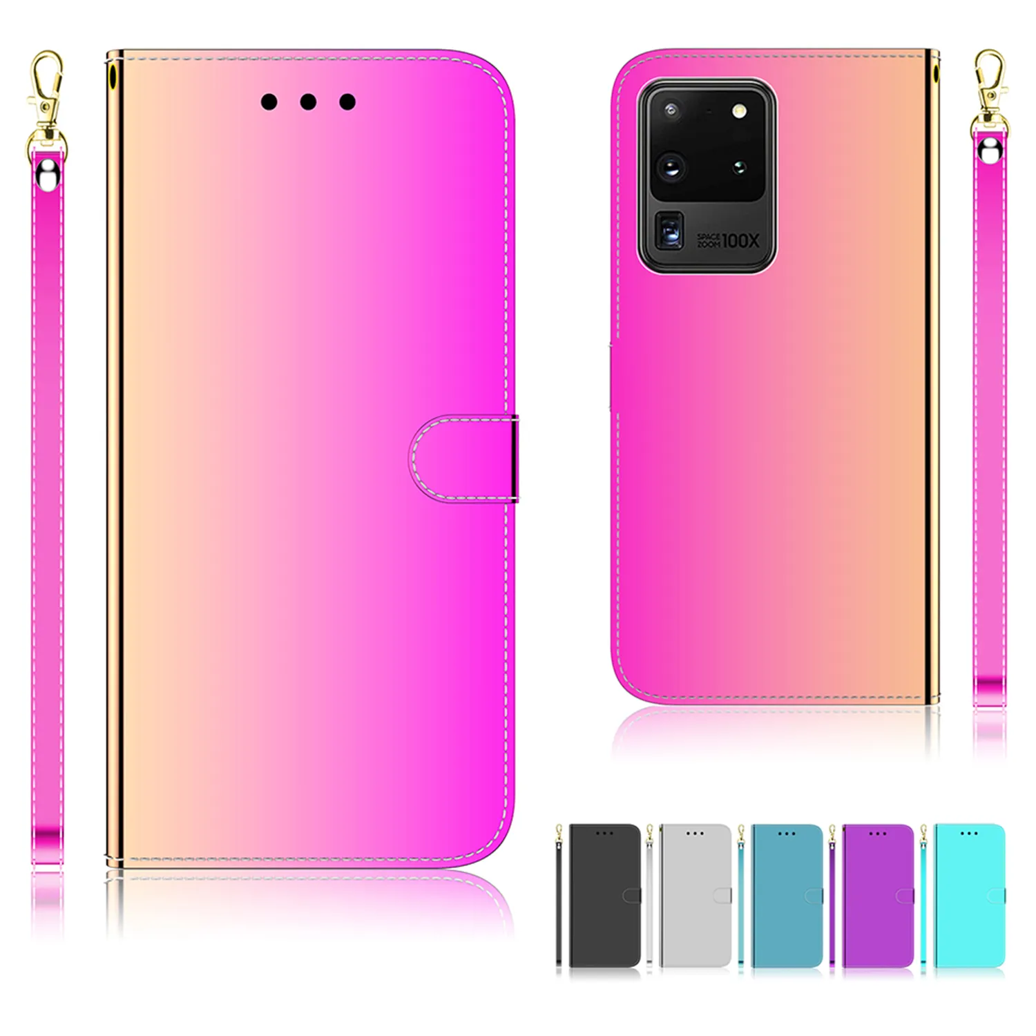 Зеркальный кошелек для телефона для Samsung Galaxy S22 S21 S20 Note20 Ultra Note10 Plus - Dual Card Slots Flip Kickstand Cover Cover Cover