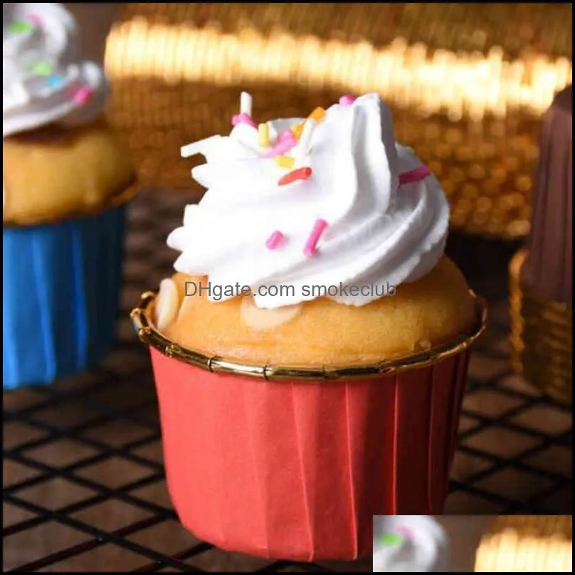 Muffin Cup Oven With High Temperature Cake Cup Muffin Paper Dessert Cup Golden Rolled Edge Folding Wedding Celebration Decoration 200 Packs