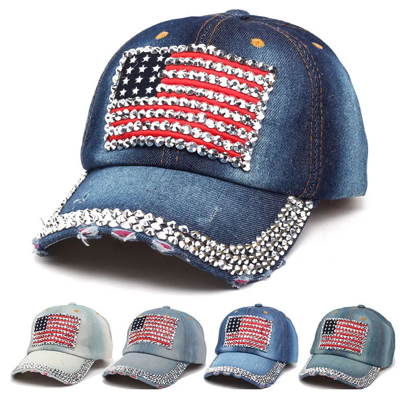 American Flag Retro Cowboy Chapéu Designer de moda Diamante cravejado Capt Cap ajustável Viagem ao ar livre Chapéus solares 0426