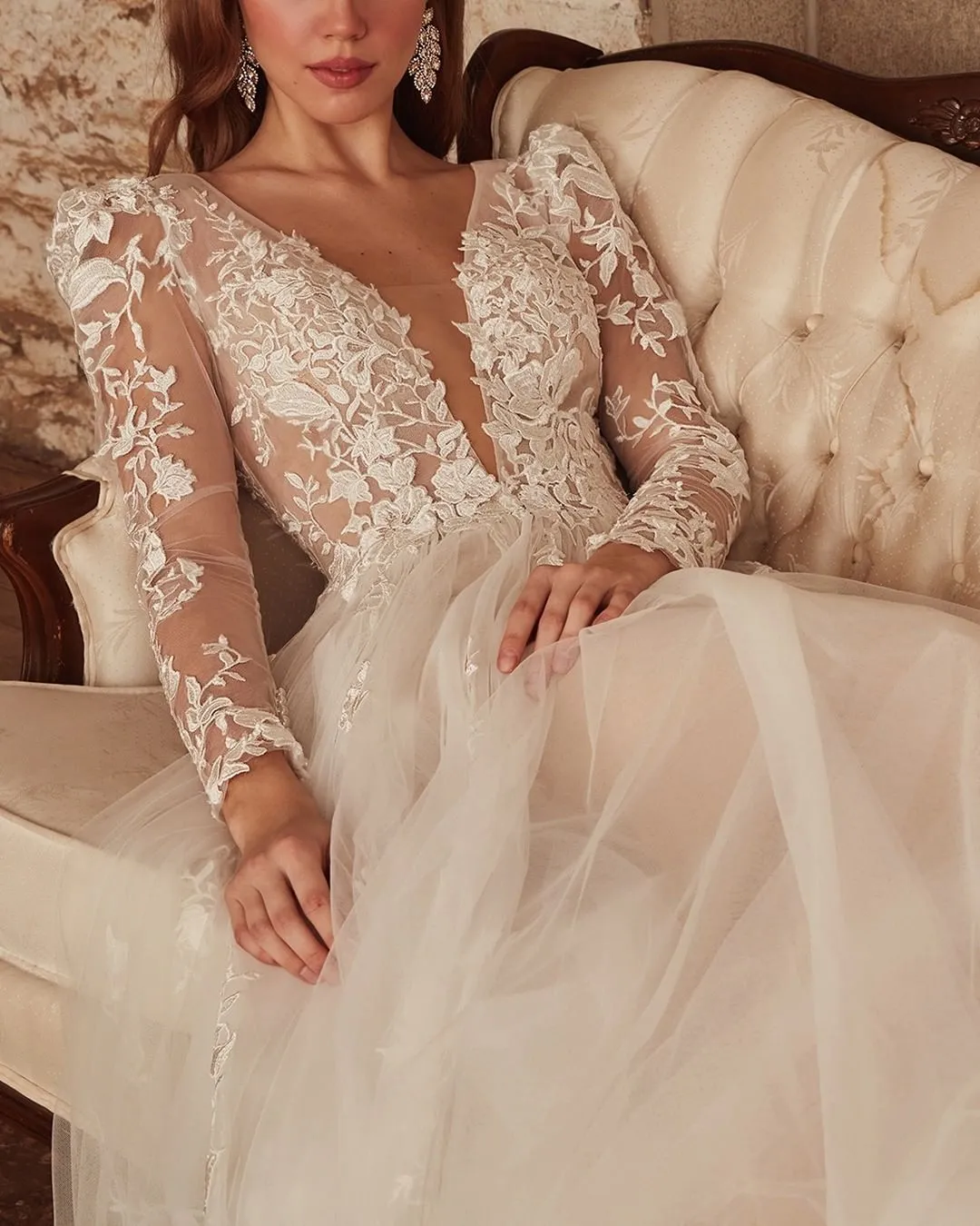 high waist sexy wedding dress Ladivne CD0186 Off-Shoulder Embroidered Corset Gown with Thigh Slit XS / Black main image 1
