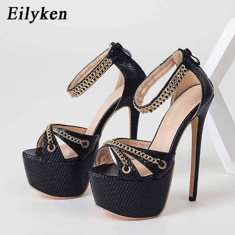 Sandals Eilyken New Chain Women Summer Platform High Heels Zipper Shoes Fashion Peep Toe Slides Stripper 220317