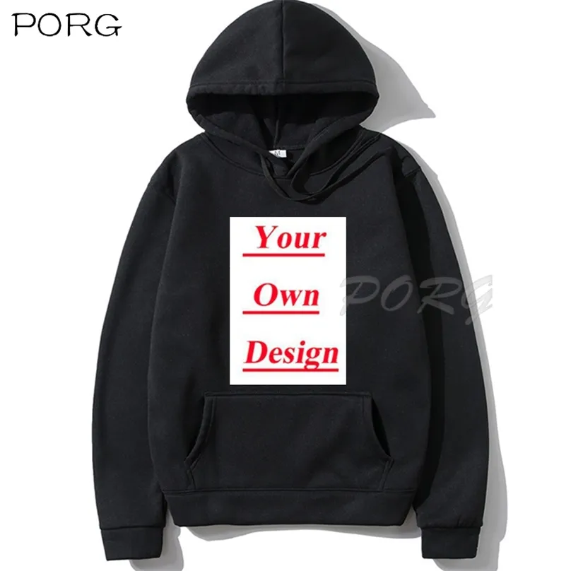 Custom Hoodies Black White Pink Red Grey Navy Blue Streetwear Winter Mens Unisex Polyester Own Pattern 220812