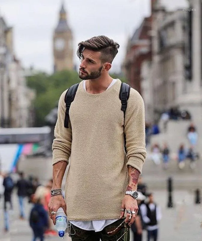 Bahar Sonbahar Sweaters Moda Erkekler O yaka Sıradan İnce Fit Örgü Top Uzun Kollu Erkekler Giyim Örme Külot