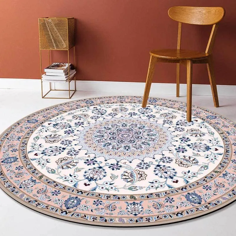 Tapis Salle D'étude Pour Enfants Tapis Rond Antidérapant Classique Chambre Chevet Tapis Fleurs Persanes Imprimé Salle De Bain Cuisine Tapis De SolCarpet