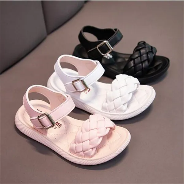 Fashion Girls 'Woven Sandalen 2022 Zomer Open-Toed Soft Sole Antislip Kinderschoenen Koreaans Effen Kleur Grote maat Dames Kind Sandaal