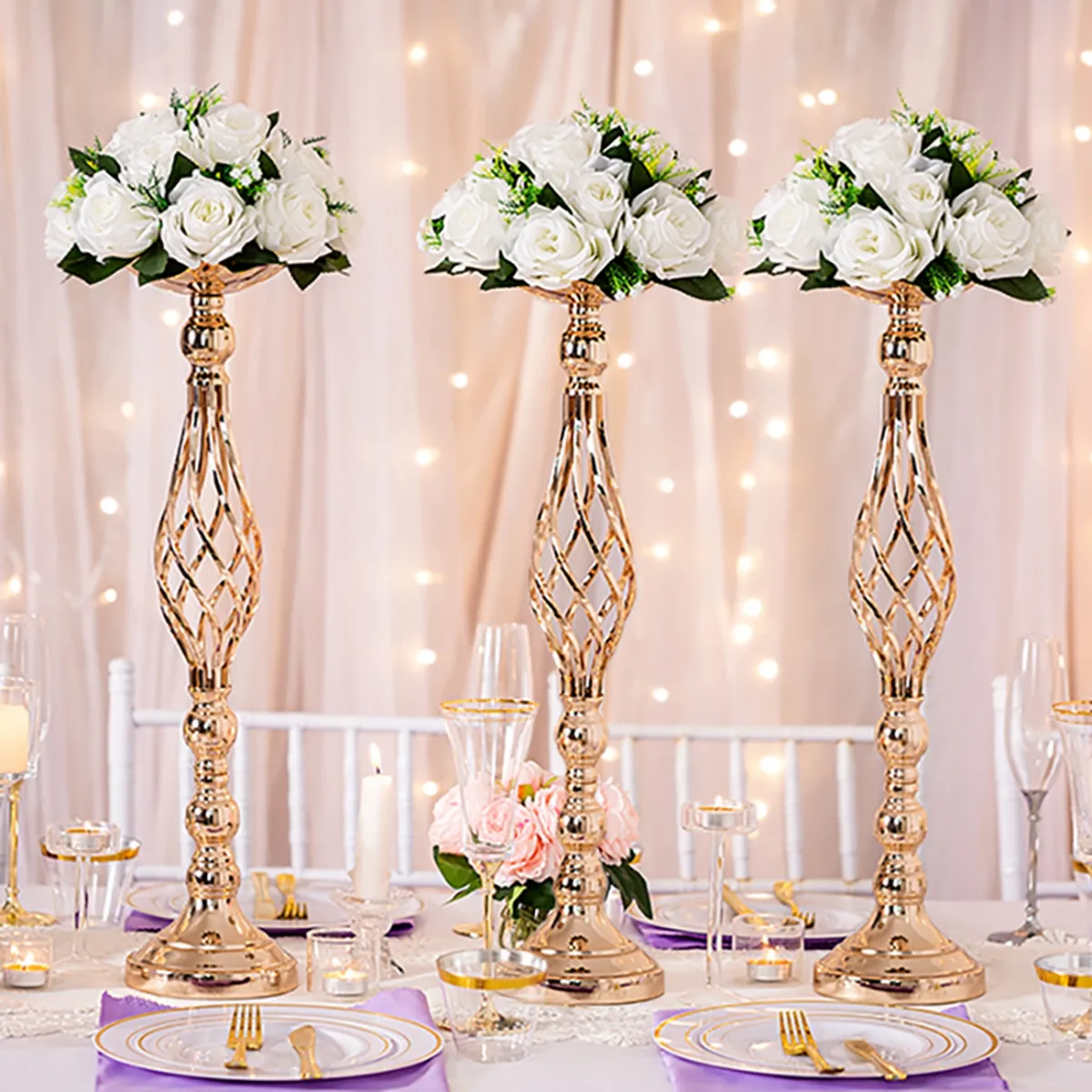 украшение золото/ серебряные цветы вазы свеча стойки держатели свадебные декор дороги Ведущий цветочный букет вечеринка.