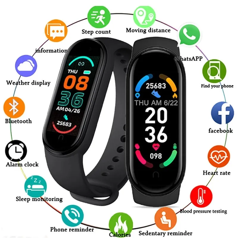 M6 Smart Horloge Mannen Vrouwen Kind Fitness Armband Tracker Hartslag Monitor Waterdicht Sport SmartWatch voor Xiaomi iPhone Android Moelible Phone