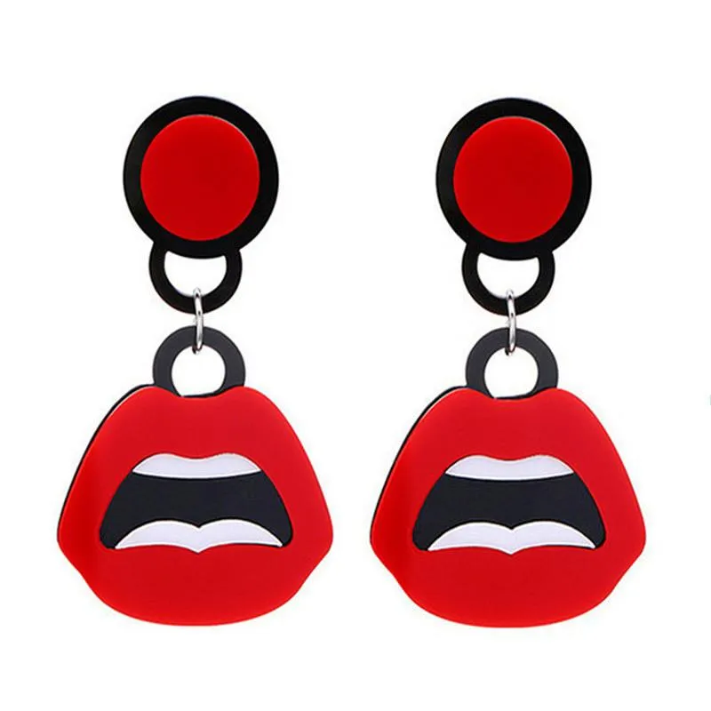 Dangle Kroonluchter Geometrische Sexy Rode Lippen Drop Oorbellen Voor Vrouwen Overdreven Grote Lange Acryl Hip Hop Night Club Pendientes JewelryDangle